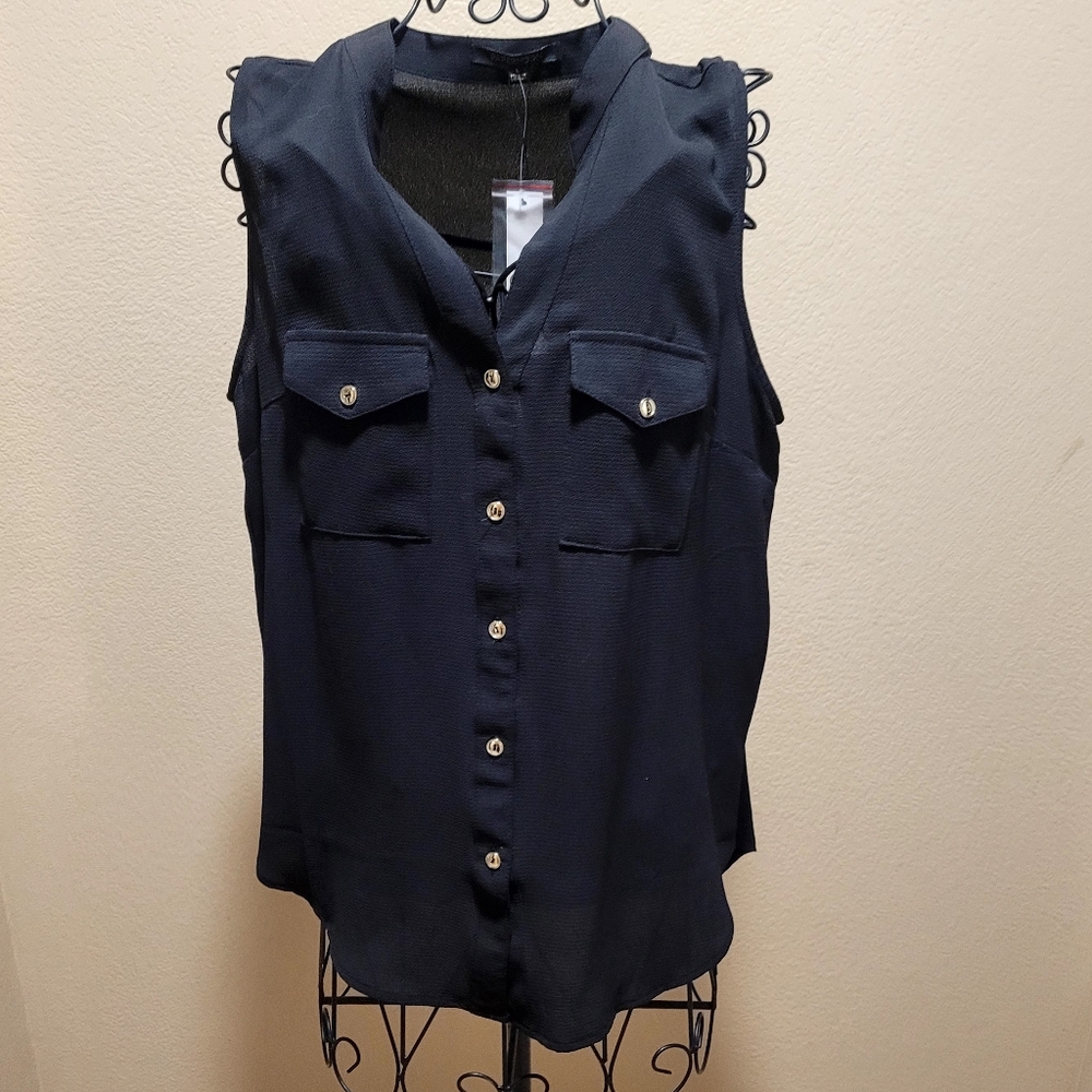 Papermoon New Womens Sleveless Blouse size L Black